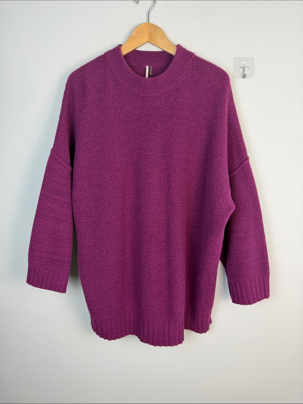 Free People Peaches Slouchy Oversized XS Tunic Sweater Chunky Knit Crewneck Plum - Picture 6 of 16